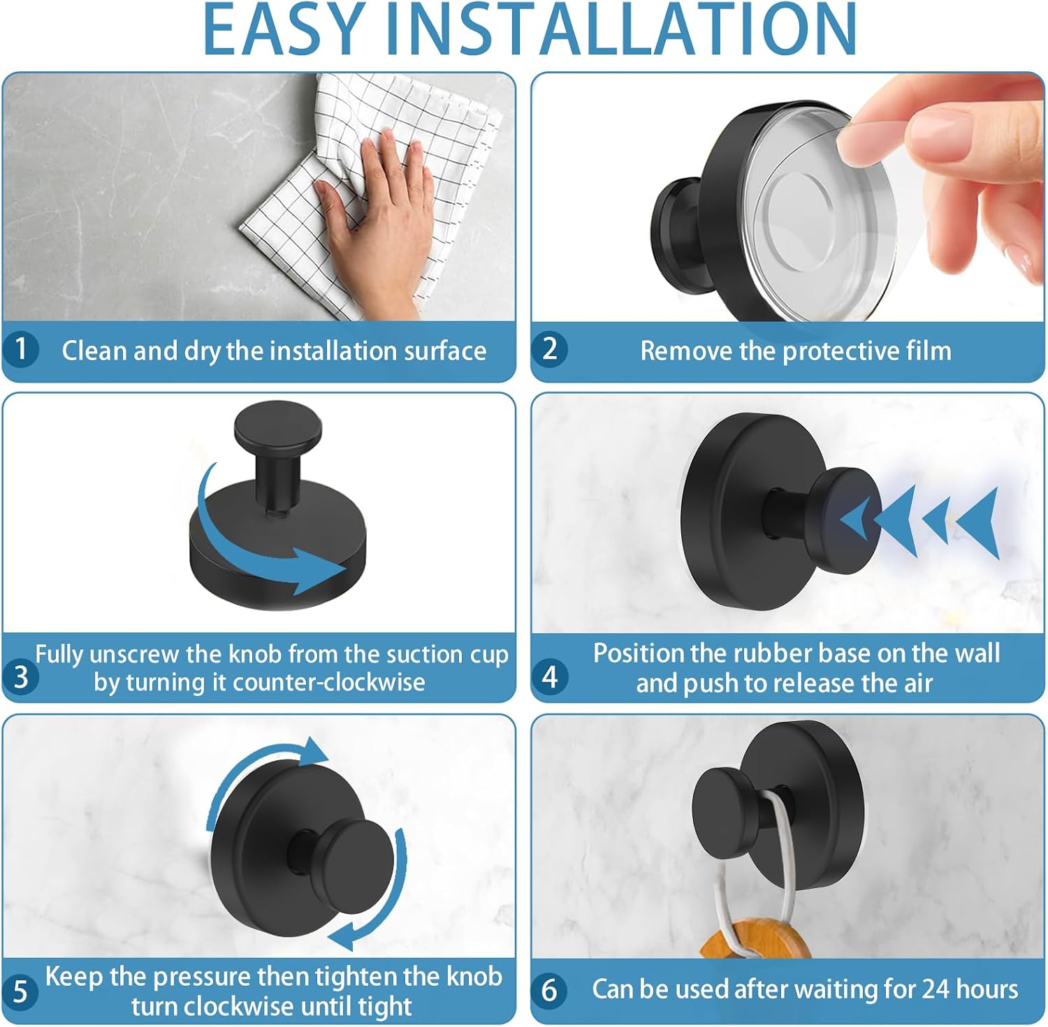 GAD Suction Cup Wreath Hangers for Front Door Glass Window (Black, 2-Pack) | 15LB Stainless Steel Vacuum Suction Cup Hooks for Door Wreaths, No-Drill Removable Wreath Hooks for Front Door Christmas