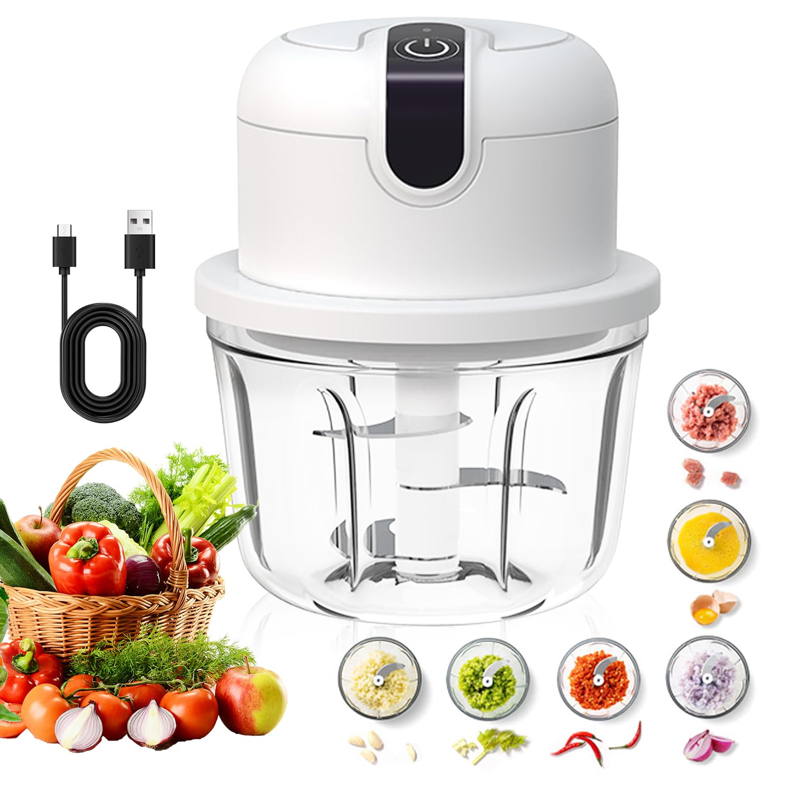 Picadora Electrica 350ml,Picadora de Carne, Trituradora de Cocina Eléctrica,USB - Para Cebolla, Frutas, Nueces, Carne y Ajo