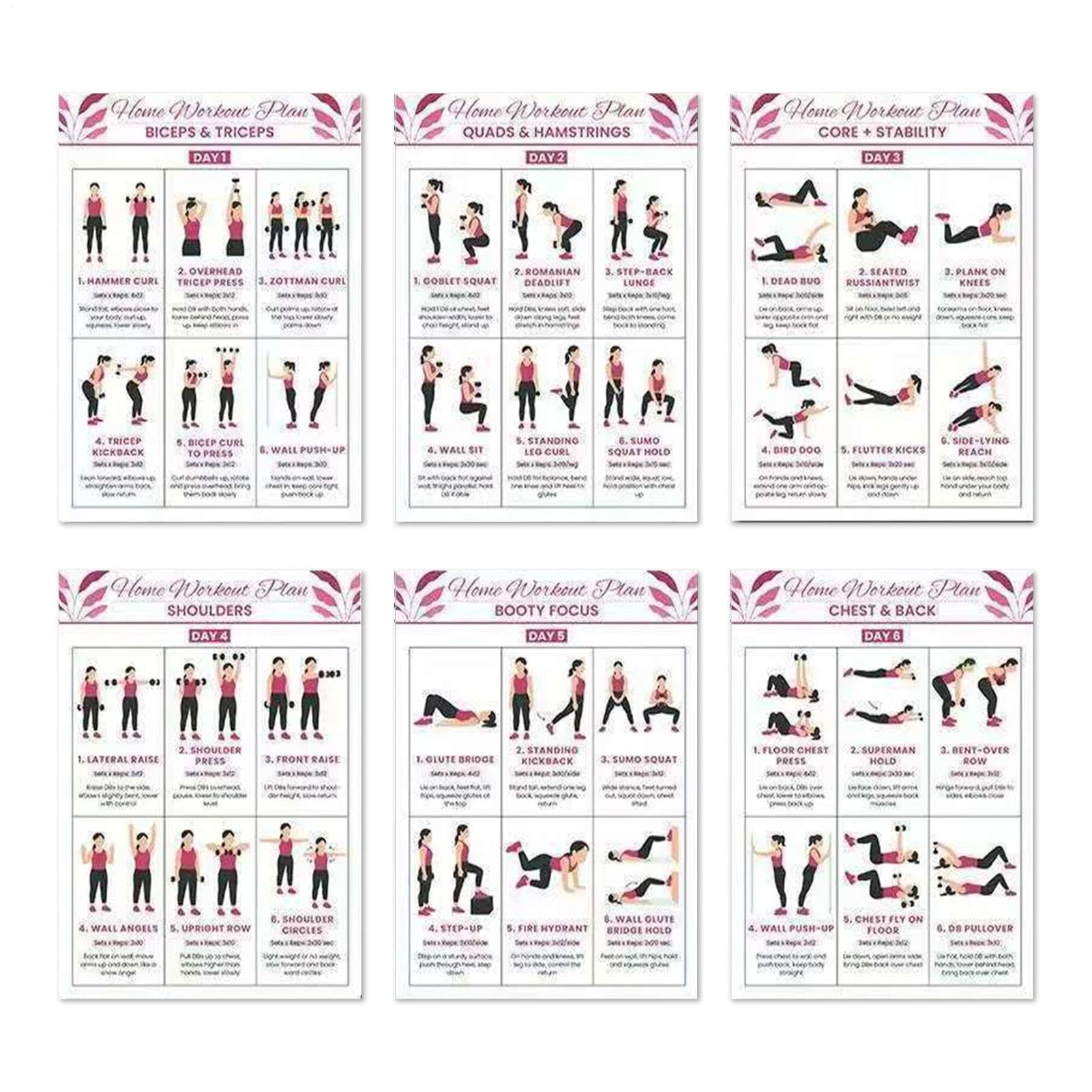 6Pcs Dumbbell Training Posters, Barbell Workout Exercise Poster Chart, Complete Follow Through Workout Routine Bodyweight, Kettlebell, Stretching, Yoga, Fitness Guide For Dorm Home Gym Office Decor