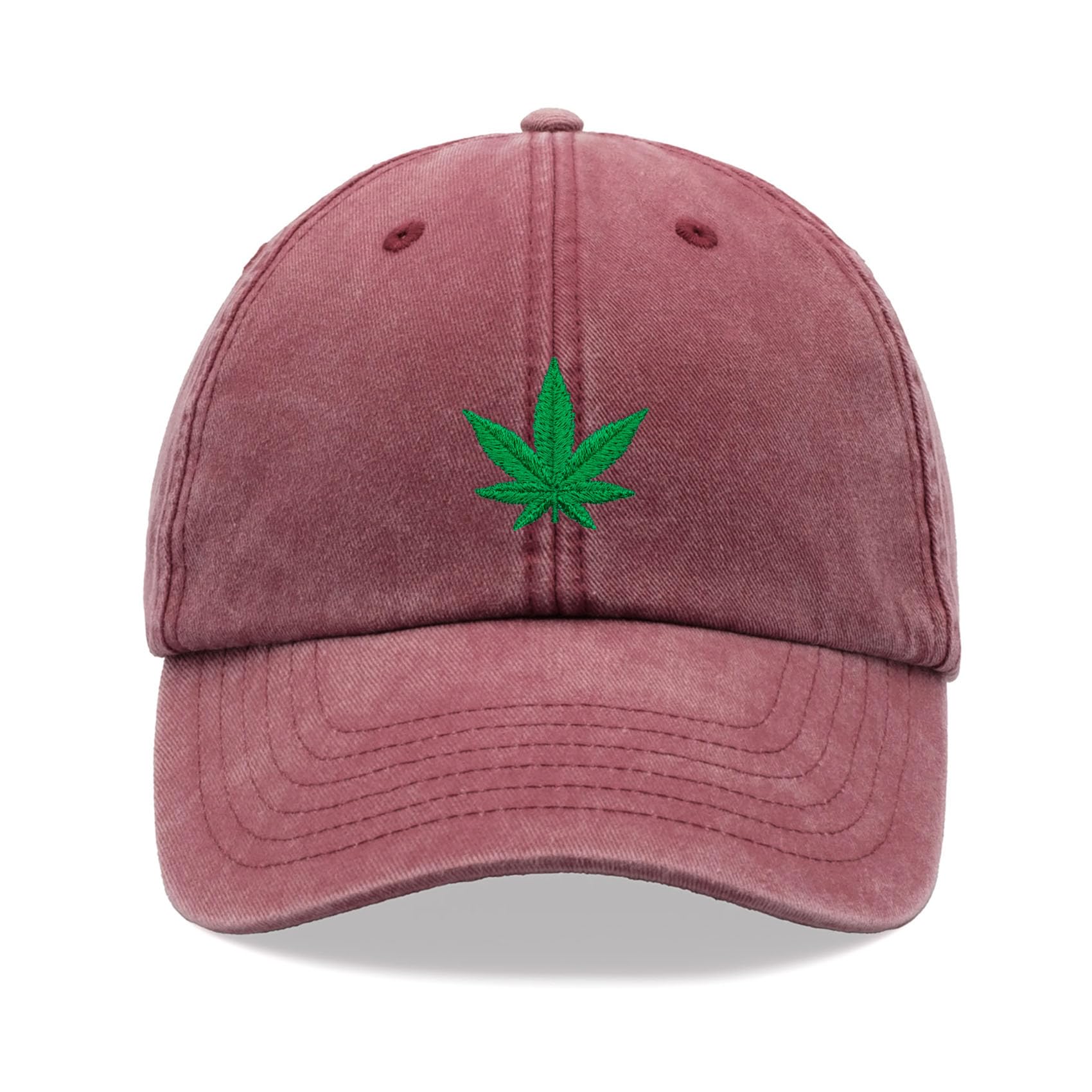 Cannabis Leaf Baseball Cap Vintage Washed Unisex Dad Hat Low Profile Adjustable Weed Marijuana Red