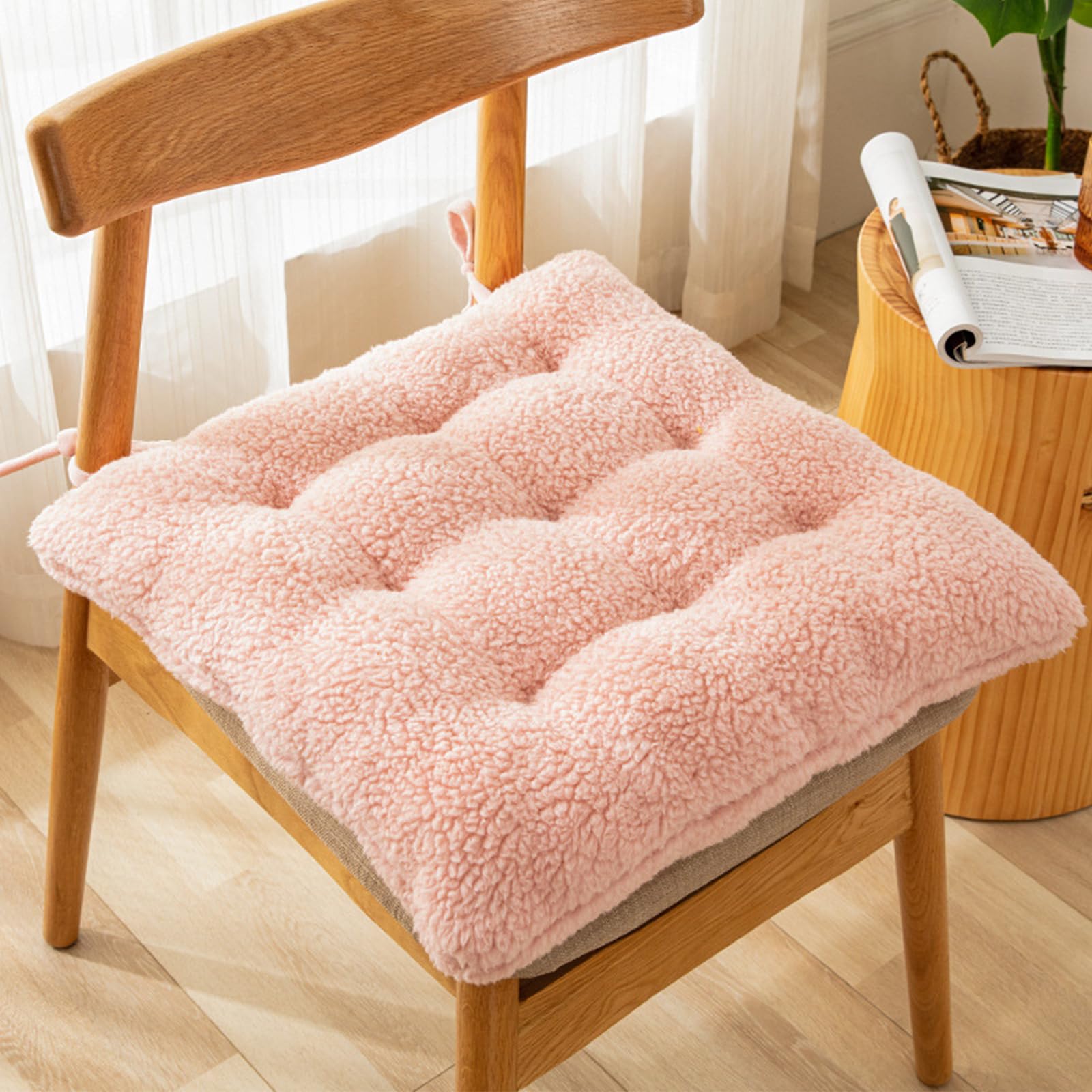 Grube poduszki na krzesło z imitacji futra jagnięcego, 8,9 cm, zestaw 2 szt., 50 cm x 50 cm, zimowa jadalnia i taras z wiązaniami do T i Sle