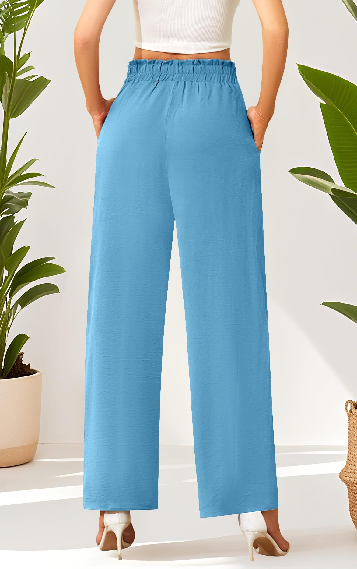 Actcat Women's Wide Leg Pants Light Elegant Elastic Vita Pantaloni Estivi con Tasche Pantaloni di Lavoro Causali
