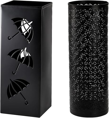 Miniatura 12 de Soporte Redondo de Metal para Paraguas con Estante, Soporte Independiente para Paraguas con Contenedor, Soporte para Bastones y Bastones de Caminar