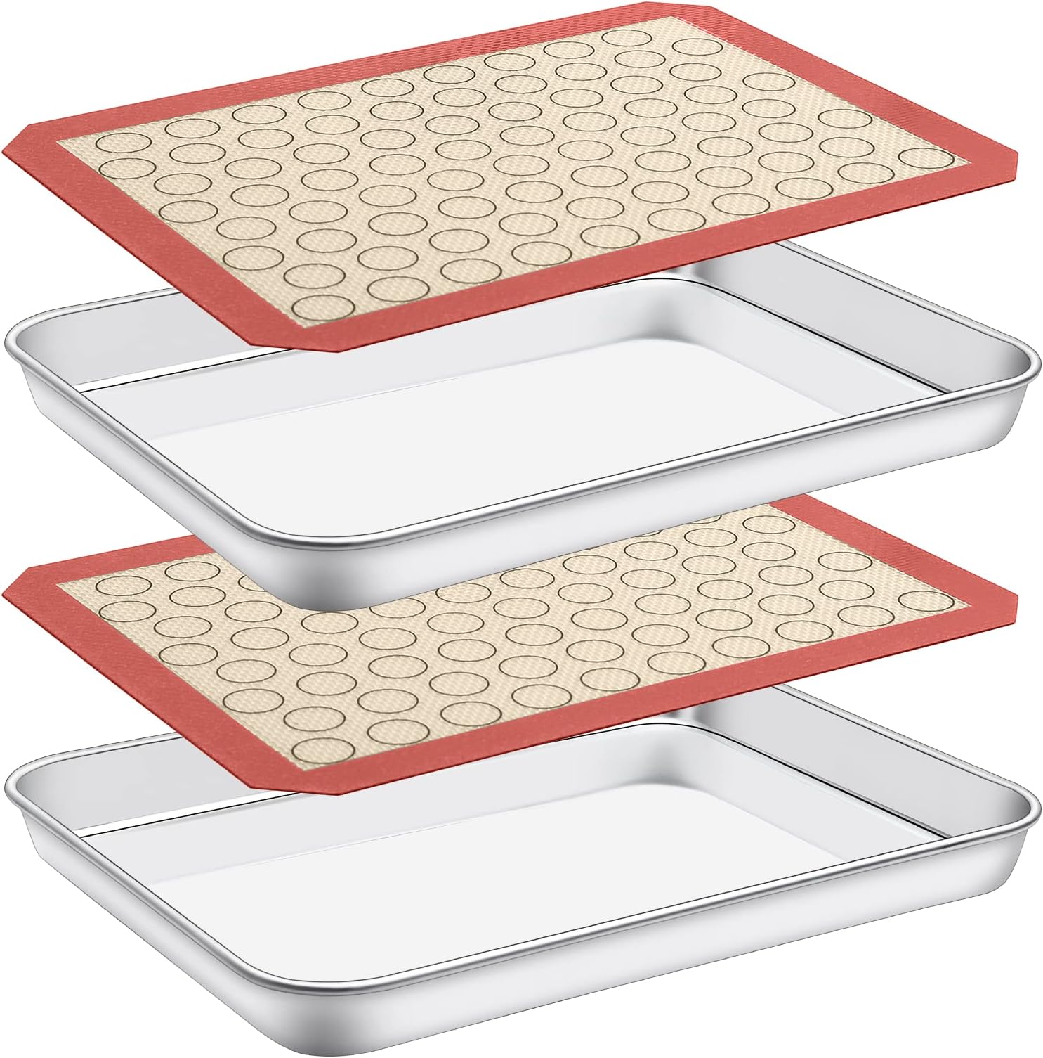 Yododo Baking Sheet With Silicone Mat Set (2 Pans + 2 Mats) - 12" Stainless Steel Cookie Tray, Non-Toxic, Dishwasher Safe, No Coating