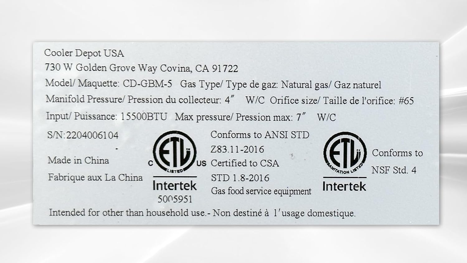 Ogólnie view of the Cooler Depot CD-GBM-5 Commercial Gas Steam Table Warmer with food pans
