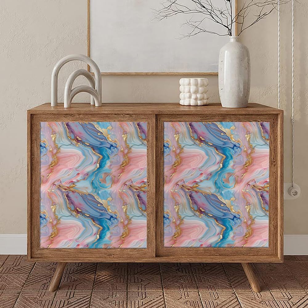 Modern Pink Blue Yellow Marble Abstract Colorful Peel and Stick Wallpaper Contact Paper Vintage Vinyl Stick on Wall Paper for Bedroom Bathroom Kitchen Cabinet Renter Friendly