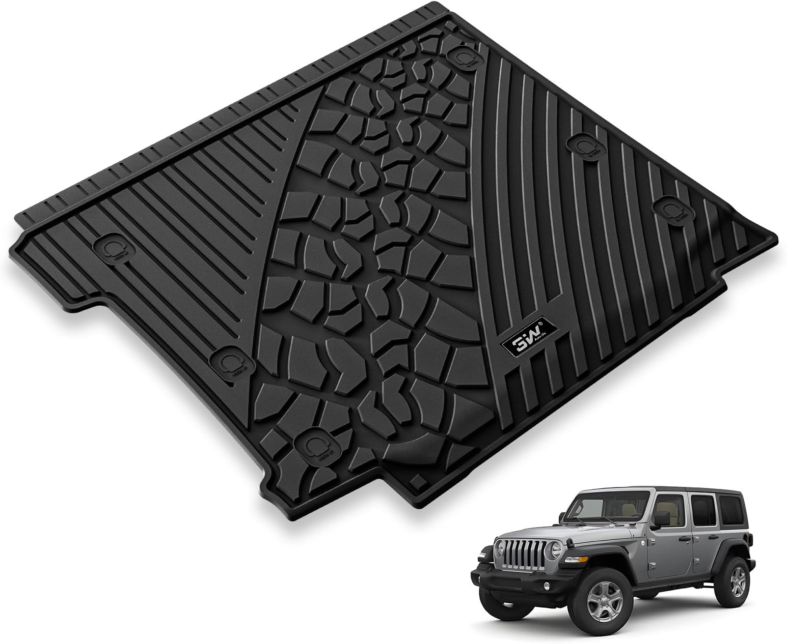 3W Cargo Mat Fit for Jeep Wrangler JL with SUBWOOFER 2018-2025 2026 All Weather Custom Fit Trunk Liner for JL Unlimited 4-Door Sahara Willys Rubicon(Non JK or 4XE) Black