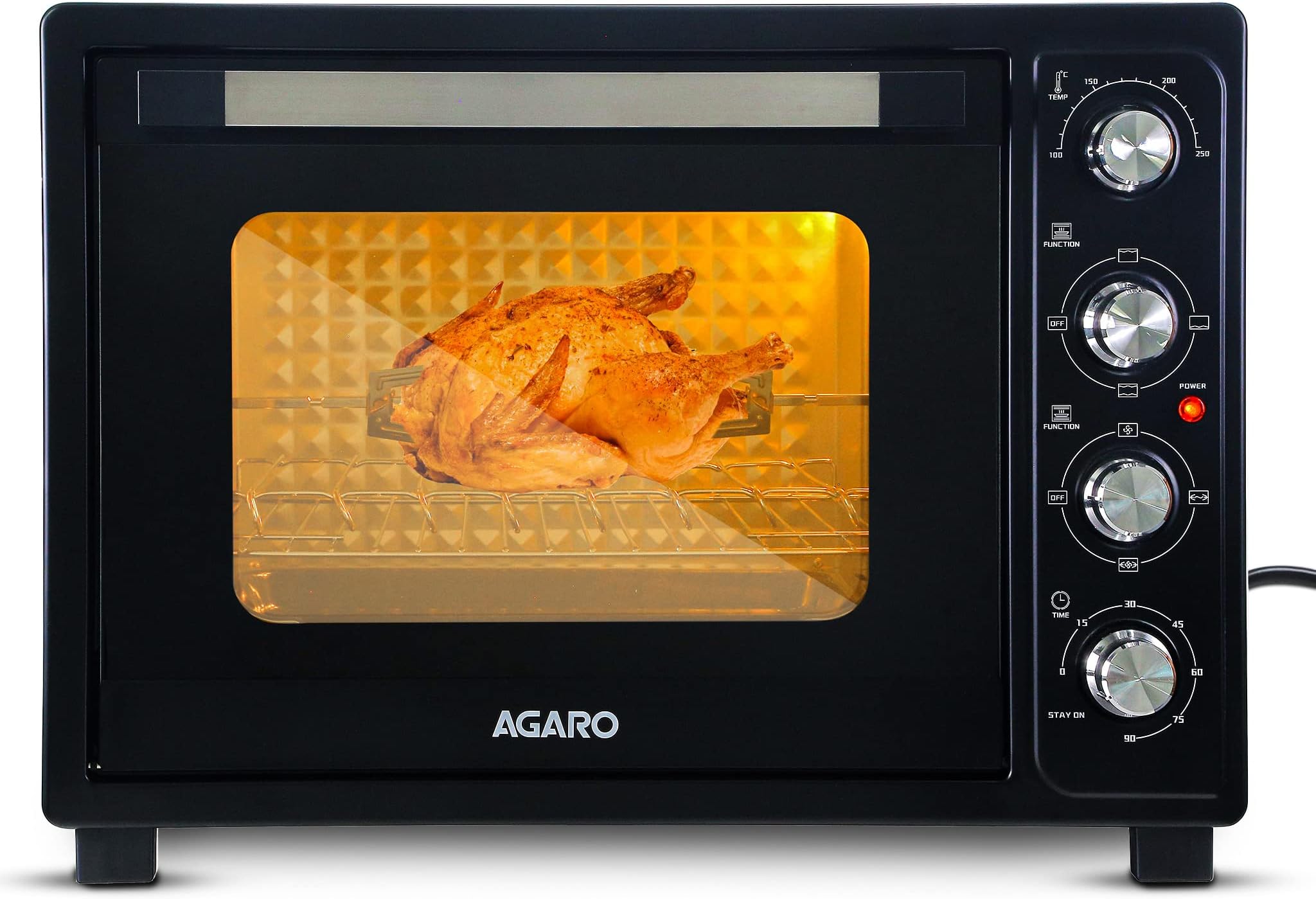 AGARO Royal 60 Litres OTG, Oven Toaster Griller, Motorised Rotisserie, Convection, 3 Heating Modes, Adjustable Temperature & Timer, Kitchen, Cake Baking, Chicken Grilling, Black