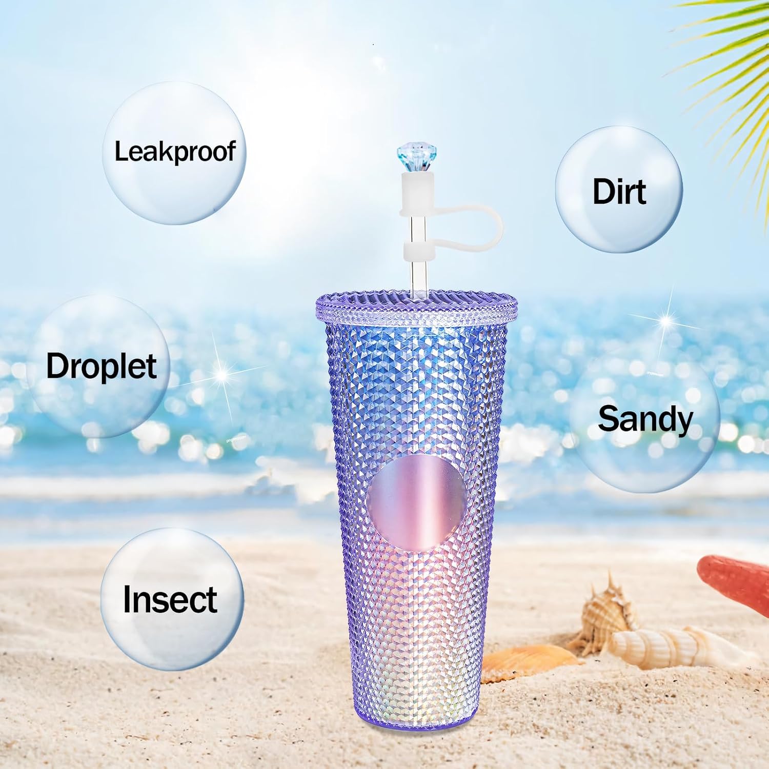 6 Pcs Straw Cover Compatible with Starbucks Cup, 7-8mm Diamond Straw Topper