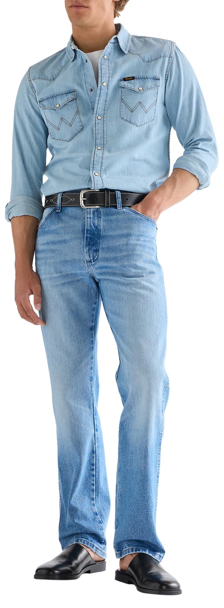 Wrangler Western Stitch Belt, Dark Brown, 110cm Men