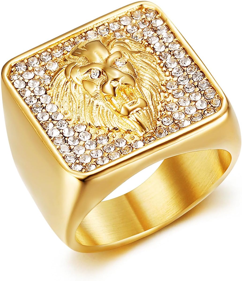 Lion Ring for men Lion King rings Stainless Steel Hip Hop rings for Men Vintage Animals Rings Iced Out Jewelry Punk Rings Club ring Heavy Metal rings