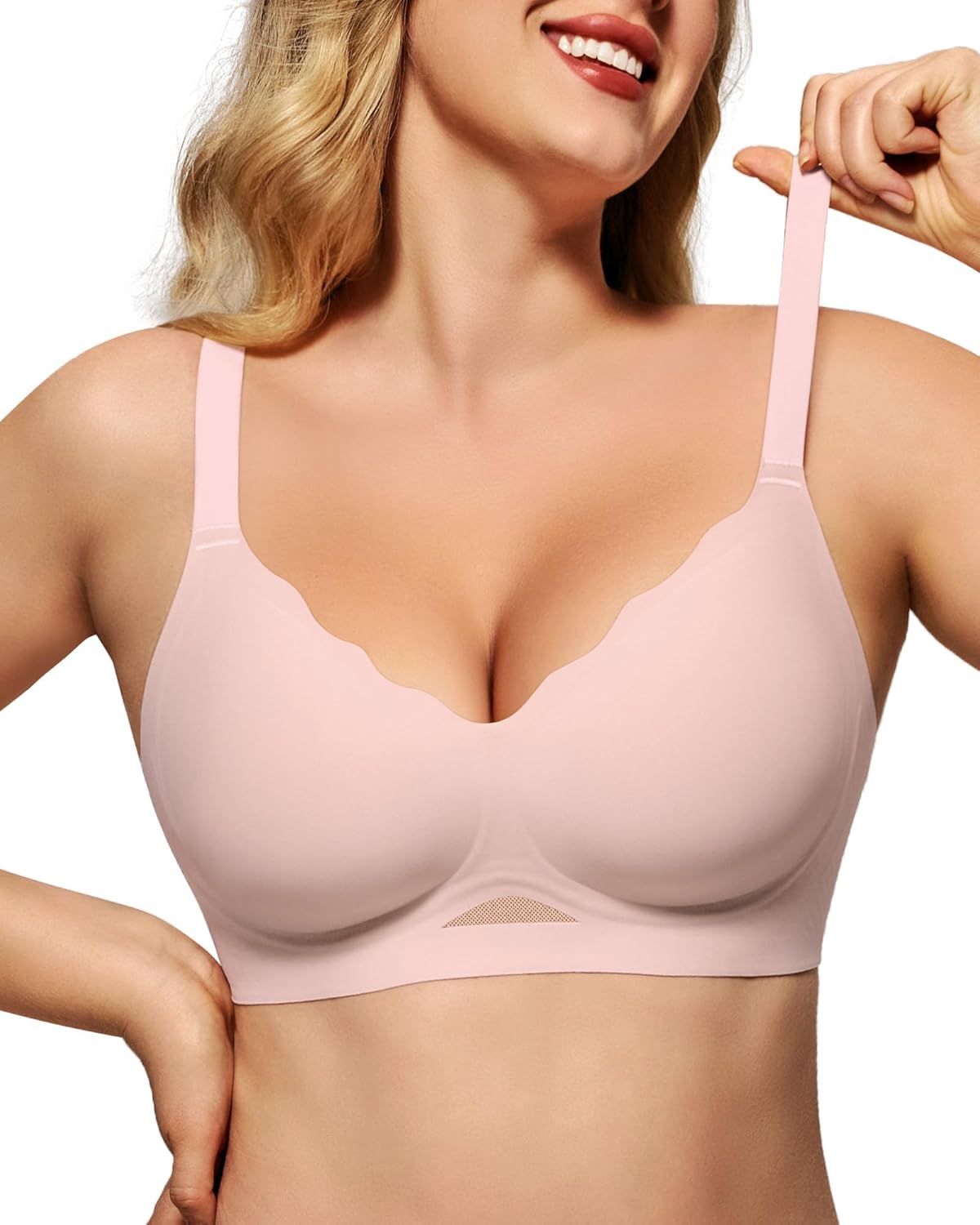 HORISUN Women's Wireless Push Up Bralette - No Underwire Scalloped V-Neck Full Coverage Soft Support Bra