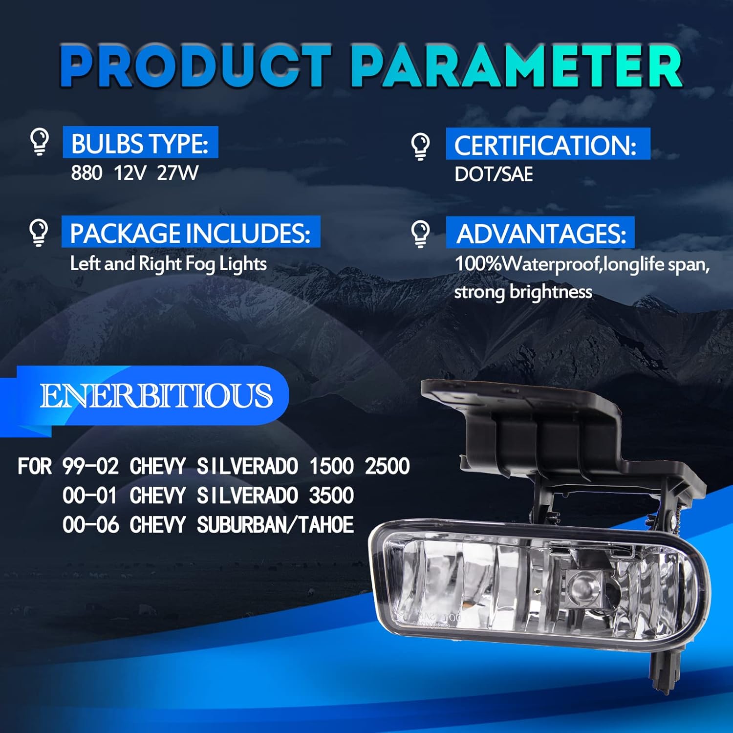 Fog Lights Assembly for 1999-2002 Chevy Silverado 1500 2500, 2000-2001 Chevy Silverado 3500, 2000-2006 Chevy Suburban/Tahoe Fog Light Compatible with 880 12V 27W Bulbs