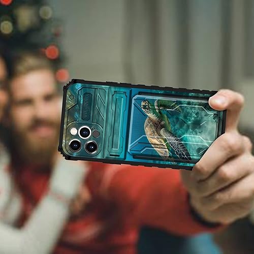 Miniatura 7 de CGFGHHUY Funda tipo cartera para iPhone 13 Pro Max con soporte para tarjeta de crédito y soporte de doble capa de policarbonato duro de PC suave TPU