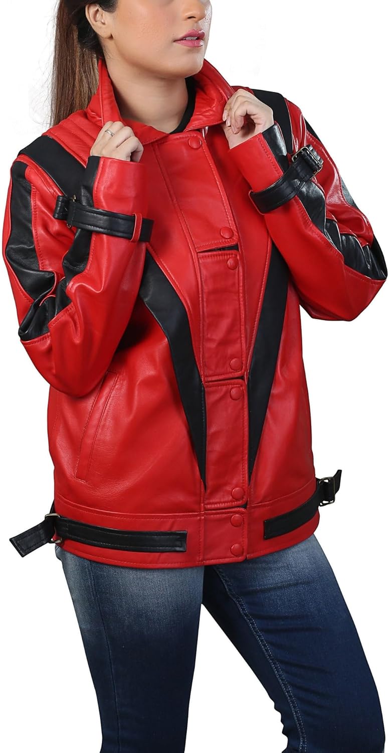 Mens 80s Red & Black Cosplay POP Culture Jacket Costume Leather Jacket