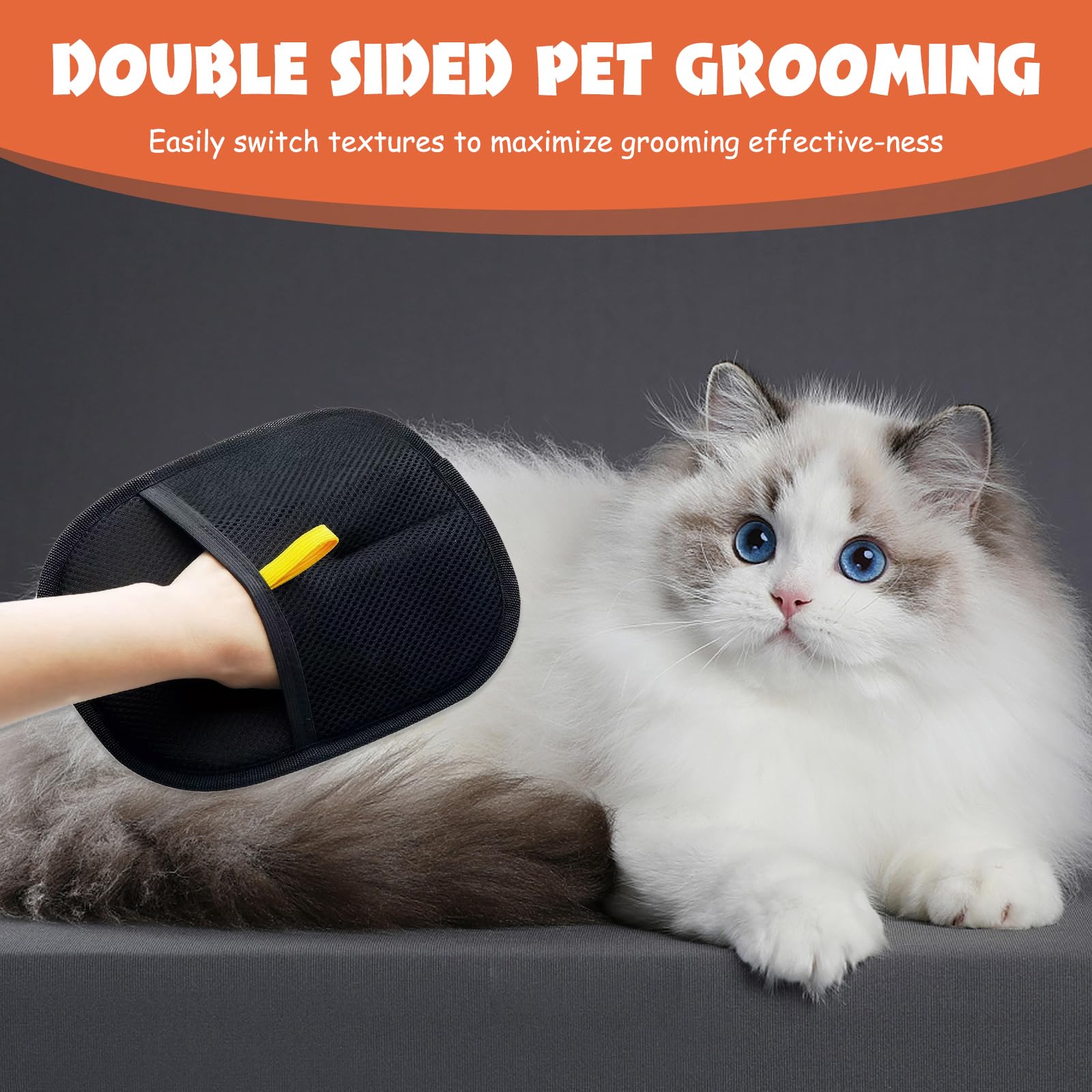 Bisienya Pet Grooming Gloves,Reusable Dog Grooming Glove,Double Grooming Gloves for Dogs,Hands on Pet Static Hair Removal Gloves,for Washing,Deshedding,Grooming,with 1 Toothbrush - Image 2
