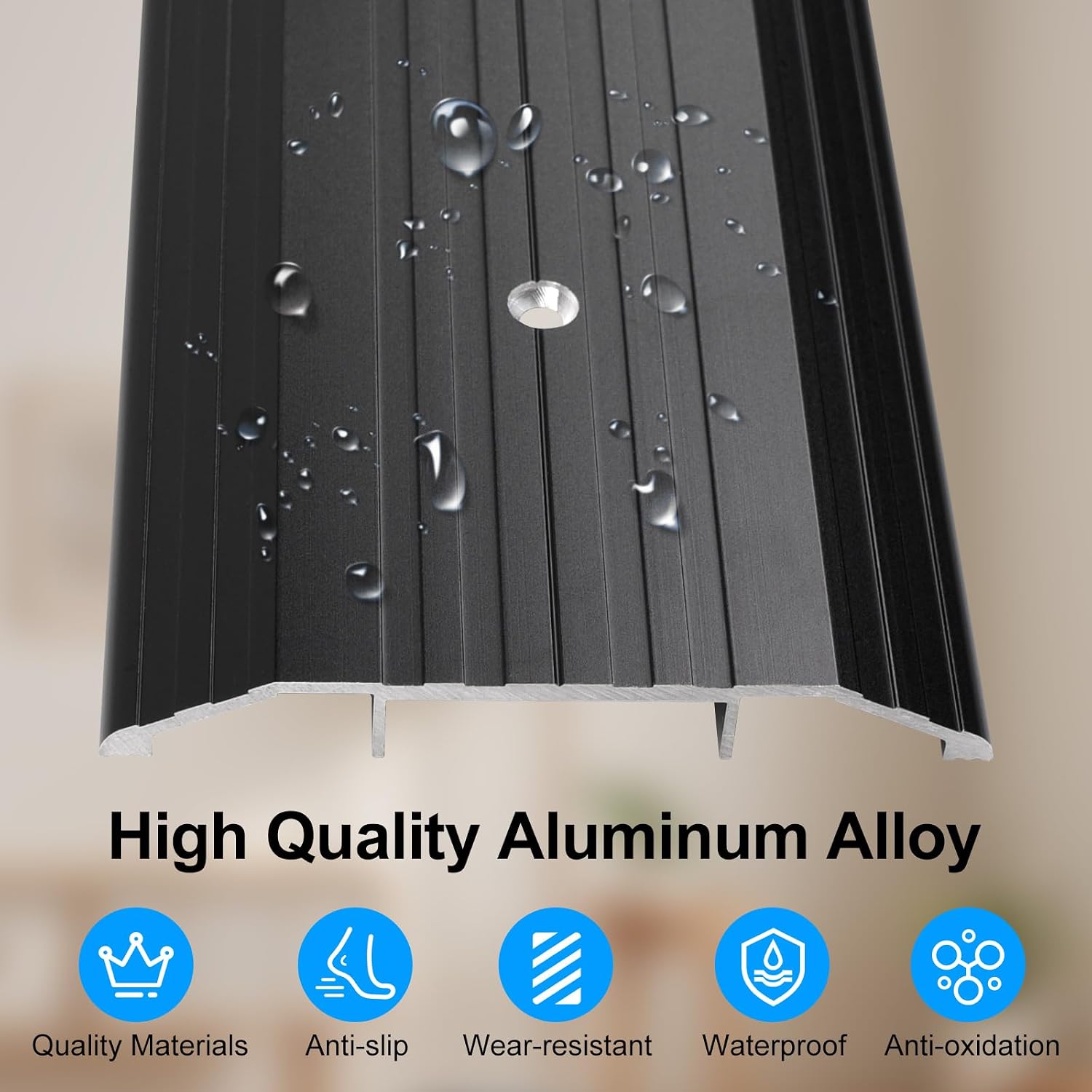 4″Wide Sturdy Thicken Aluminum Threshold Strip, Stylish Floor Transition Strip Door Threshold for Commercial High Traffic Places, Size 48in×4in×0.5in (Black)