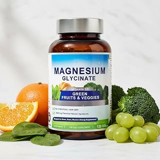 Magnesium Glycinate 500mg with Vitamin D3 – High Absorption Magnesium Supplement with Veggies Design – Supports Bone & Muscle Function and Energy – Non-GMO, Gluten-Free – 120 Veg Capsules