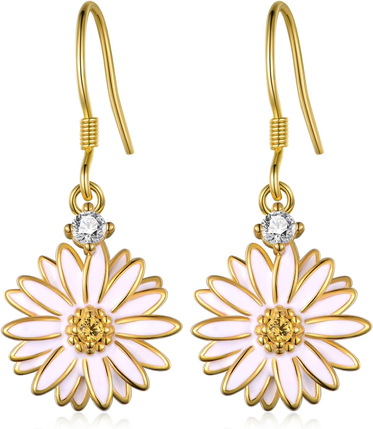 Daisy Earrings 14K Gold Plated Sterling Silver Flower Dangle Earrings Daisy Jewelry Gifts for Women