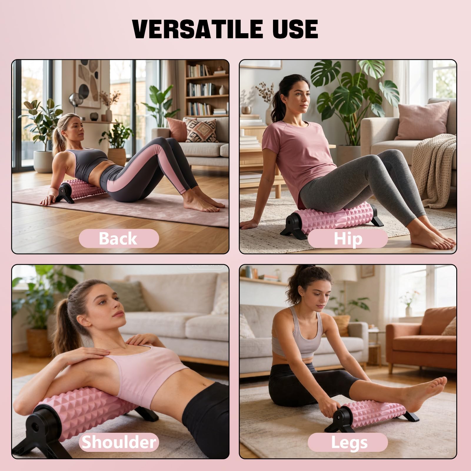 53cm Rullo in schiuma, Rullo Massaggio Muscolare fasciale con strutturato 3D, supporto per rilassamento muscolare Yoga Pilates, Foam Roller per schiena collo gambe (Rosa)