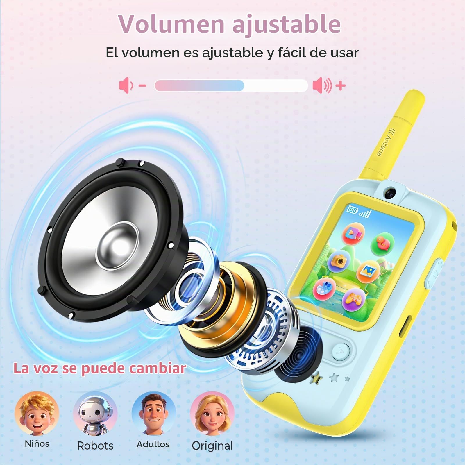 Video Walkie Talkie Niños, Paquete de 2 Walkie Talkie Niños Recargable, Admite Videollamadas y SMS, Juegos Integrados, Cambio de Voz y Fotografía, Regalo para Niños de 3 a 12 Años (Amarillo + Naranja)