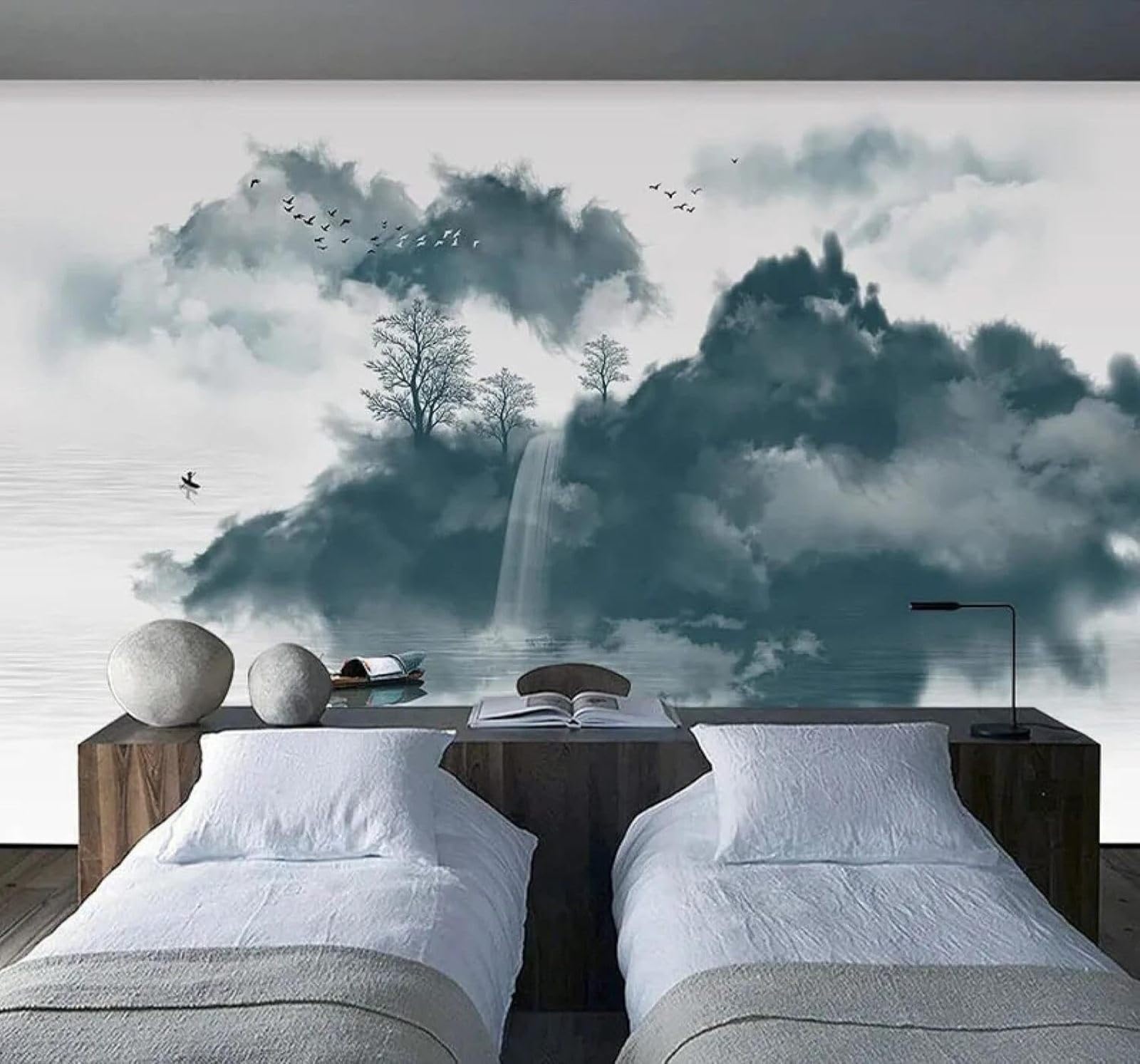 XLMING Abstract Ink Wash Landscape Waterfall Scenery 3D Wallpaper Luxury Home Dining Decor Paste Sofa Living Room The Wall for Bedroom Mural-400cm×280cm