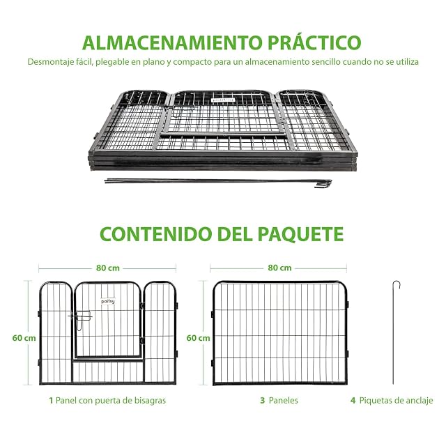 Foto 5 de 5 de PAITSY Parque para Perro, Cachorro y Conejo GARDEO80x60x4, 4 Paneles 80x60 cm, 0,64 m², Modular