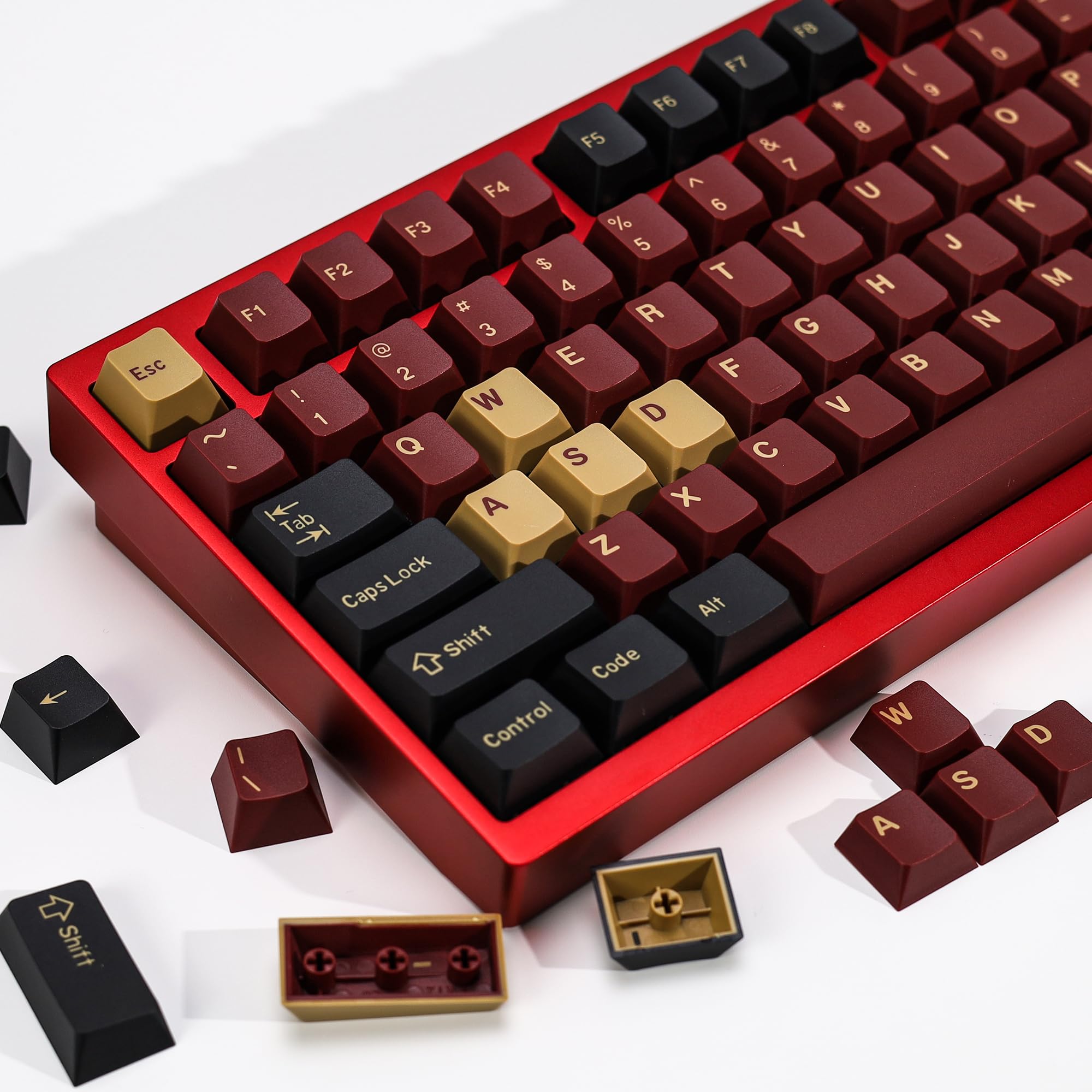 174 Keys Clone Red Samurai Key Caps PBT Double Shot Custom Keycap Set,Keycaps 60 Percent,Cherry Profile Keycaps for GK61/64/68/84/87/100/104/108 Mechanical Keyboard