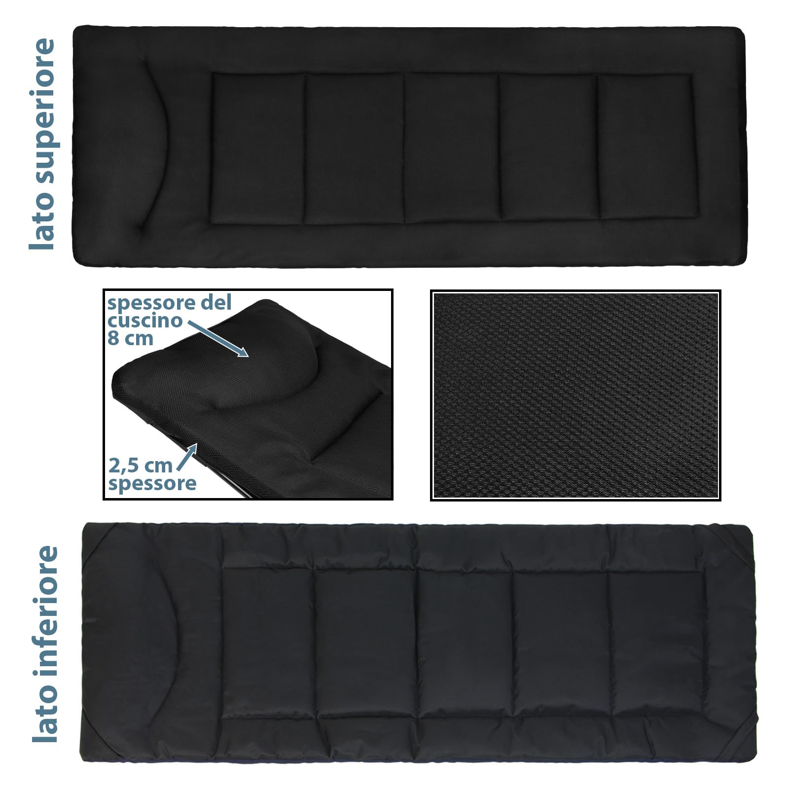 ALPIDEX Brandina Campeggio Letto Campo Pieghevole Caricabile 200 kg Lettino Tenda Portatile Cuscino Leggero Borsa Trasporto, Nero