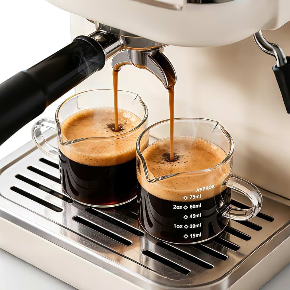 Espresso Cups Set of 2: Espresso Machine Accessories - Dual Scale Glass Measuring Cup and Espresso Shot Cups - Essential Coffee Ba