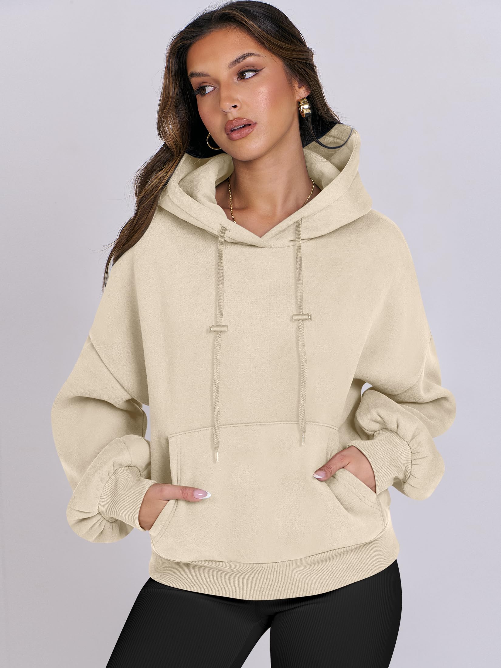 Damskie bluzy oversize z kapturem latarnia rękaw bluzy polarowe 2024 jesień luźny sweter nastolatki dziewczyny preppy top ubrania