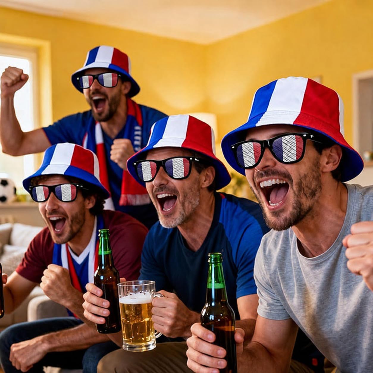 Kit Supporter France 8 Pièces Accessoires Tricolores Chapeau Lunettes Drapeaux Bracelet Autocollants Bleu Blanc Rouge Maillot Equipe De France Foot 2026