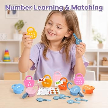 Locks and Key Toddler Toys, Number Counting Cause and Effect Toys for Kids Ages 3-5, Preschool Learning Activities, Kindergarten Classroom Must Haves, Montessori Toy for 3 Year Old