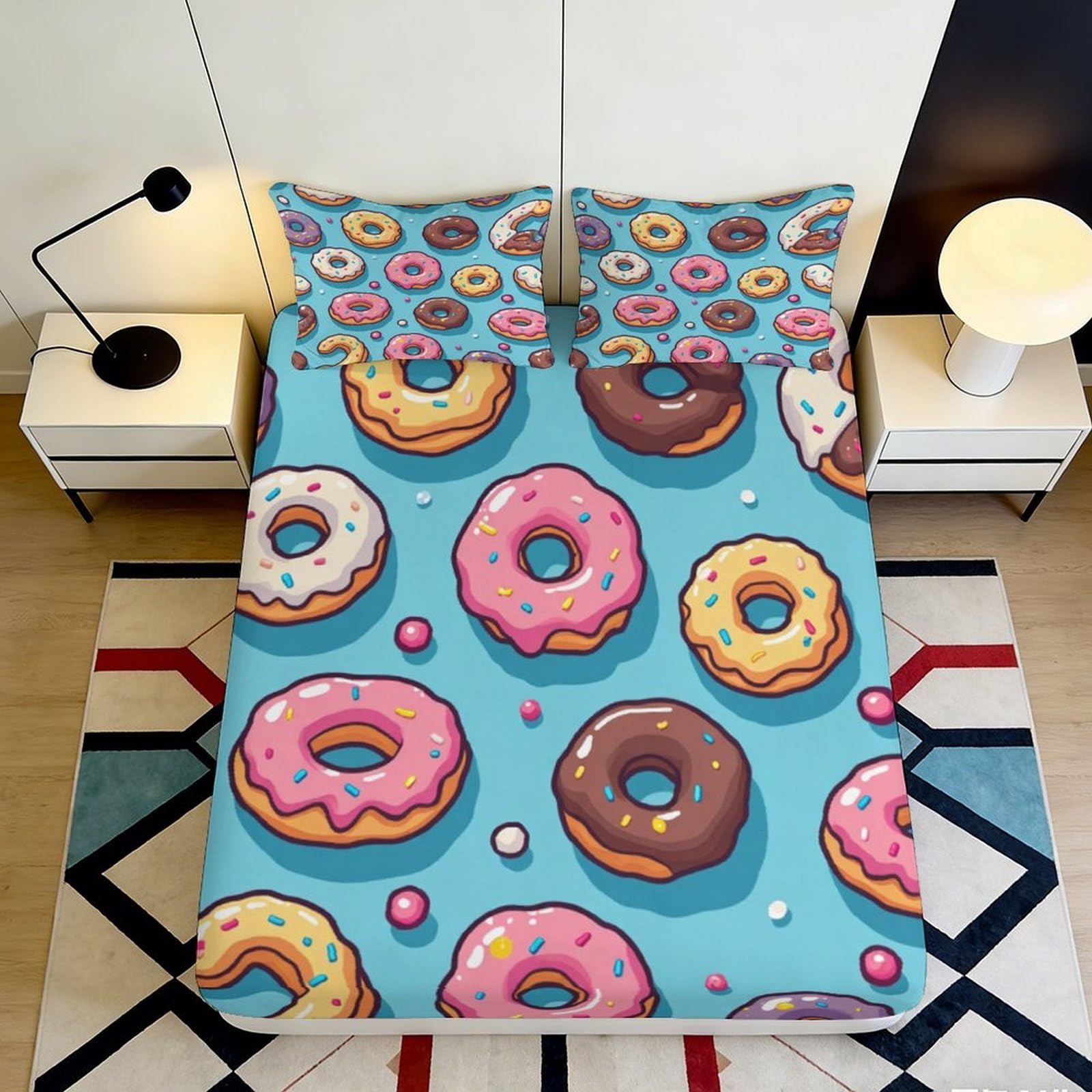 Pnayamiorkfel Style-7 3D Printed Donut Cartoon Fitted Sheet Microfiber Soft Bedroom Decor Candy Sprinkle Mattress Cover For Home Dorm 90X200x25cm