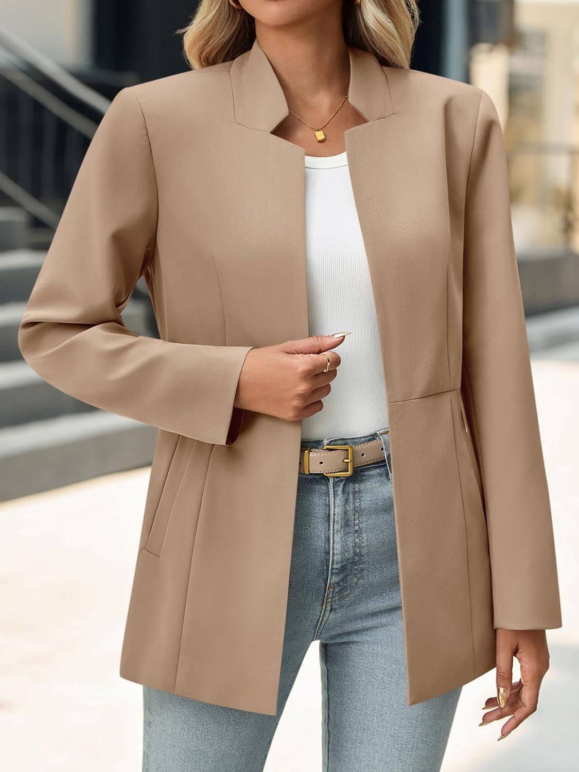 Cicy Bell Womens Business Casual Blazer Long Sleeve Open Front Notch Stand Collar Blazer Work Office Jacket Suit - Image 2