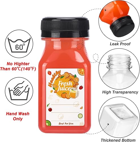 Miniatura 3 de Moretoes 42 botellas de plástico para jugo de 4 onzas con tapas, botellas transparentes vacías reutilizables con etiqueta, embudo y cepillo,