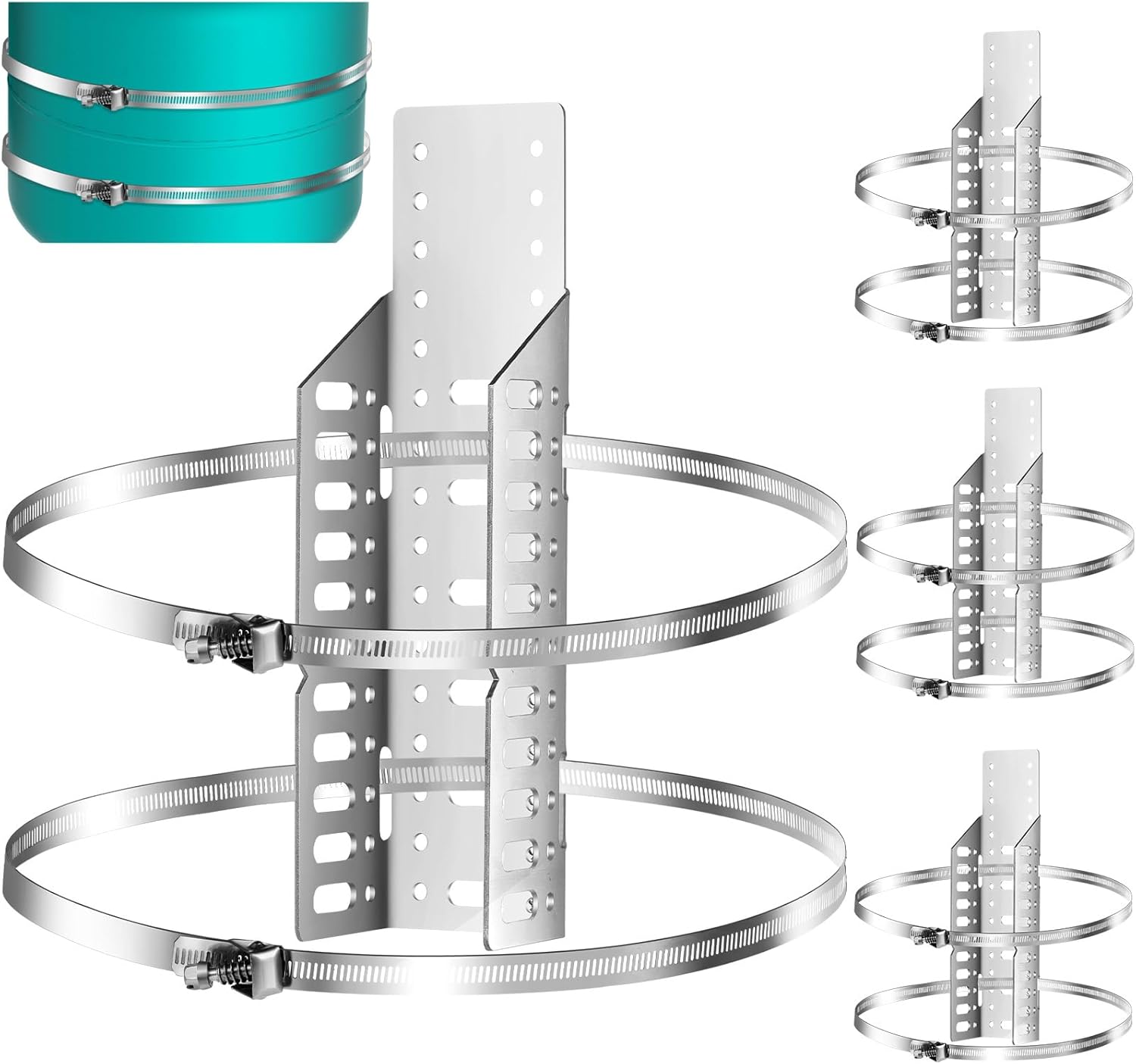Blulu 4 Set Expansion Tank Mounting Bracket Thermal Expansion Tank Holder with 8 Water Heater Strap Earthquake Straps Nitrogen Propane Holder for 5 Gallon or 13 Inch Diameter Pole