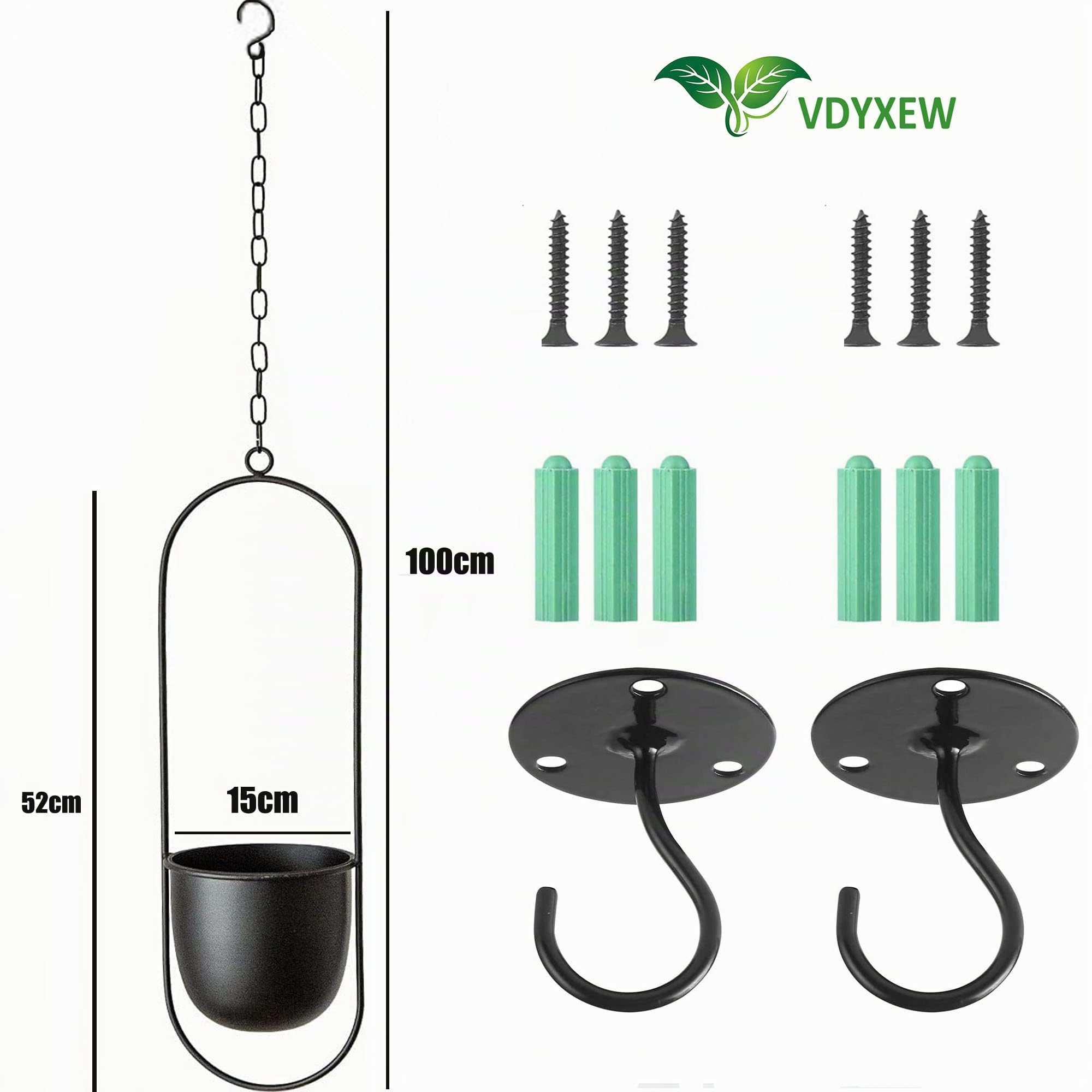 Lot de 2 pots de fleurs à suspendre en métal - Noir - Bolo - Pour plantes d'intérieur, plantes succulentes, plantes aériennes - Noir