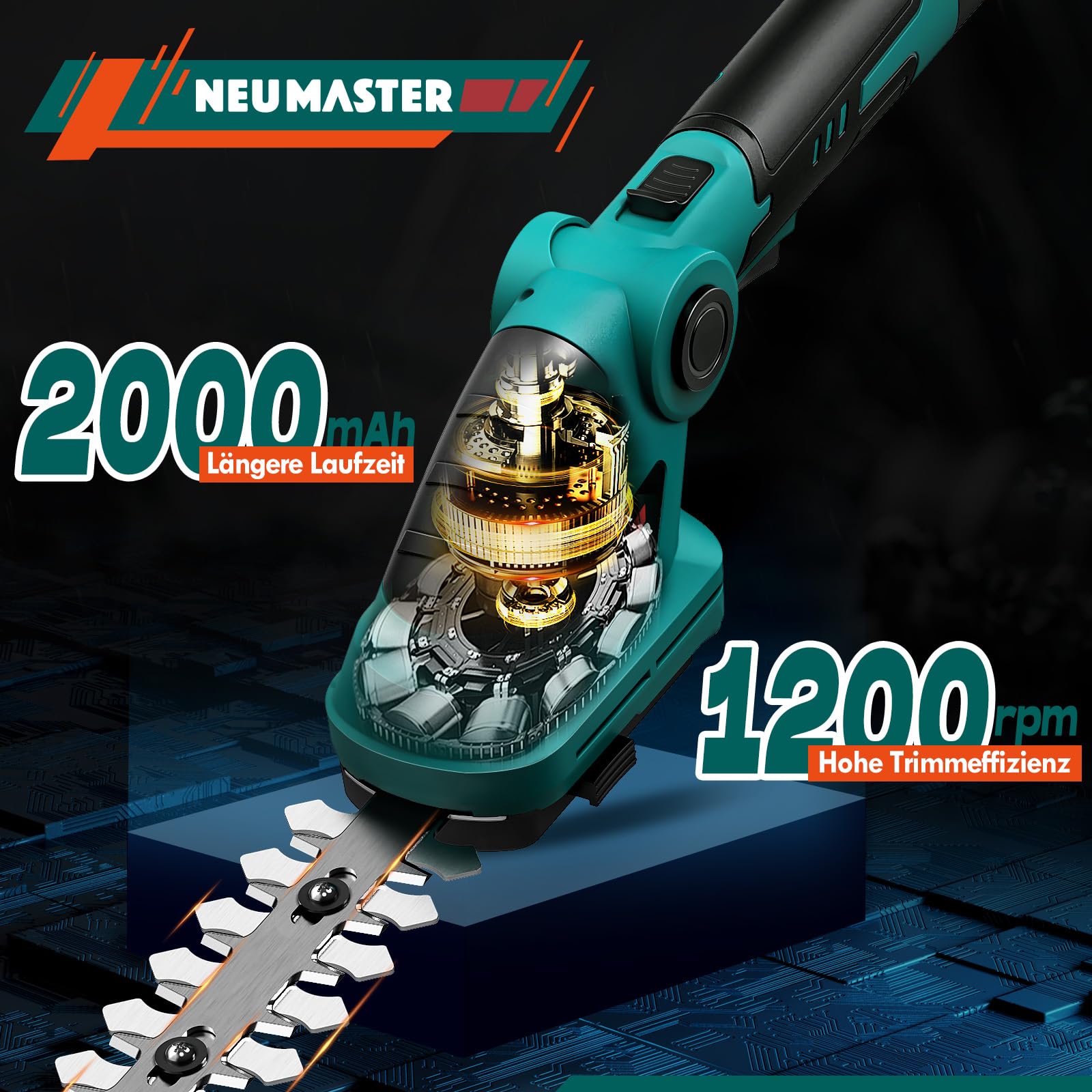 NEU MASTER Akku Grasschere - Gartenschere/Strauchschere/Rasenschere Akku, (Verstellbarer Griff, Integrierter 3,6V, 2000mAh) mit 2 Verschiedene Messer, Messerlänge 8,2cm/14cm und Ladekabel