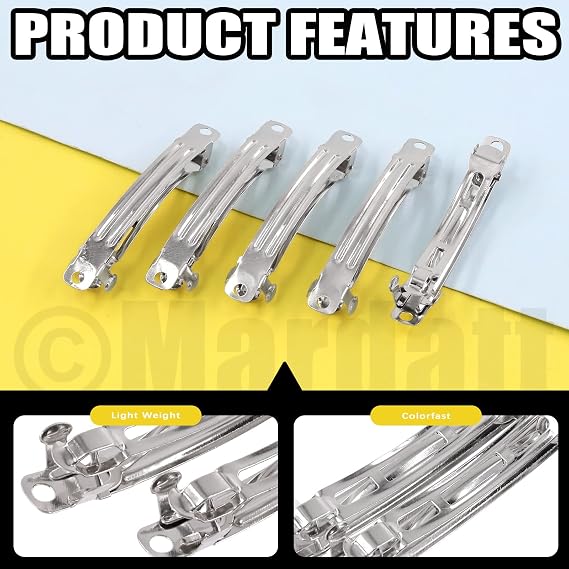 100 Pcs French Barrette Hair Clips Assortment Set 2.36 Inch Silver Metal Blank Alligator Hairpin Rectangle Craft Bow Clips for DIY Hairdressing Accessories (6 cm)