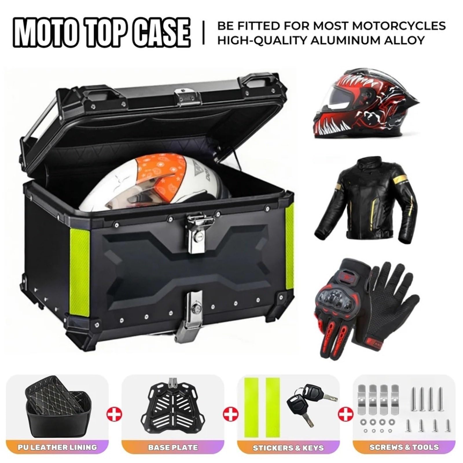 Baúl de Moto Baúl de Motocicleta, baúl Trasero de Aluminio, Motocicleta Impermeable, Caja de Herramientas(45L-Silver)