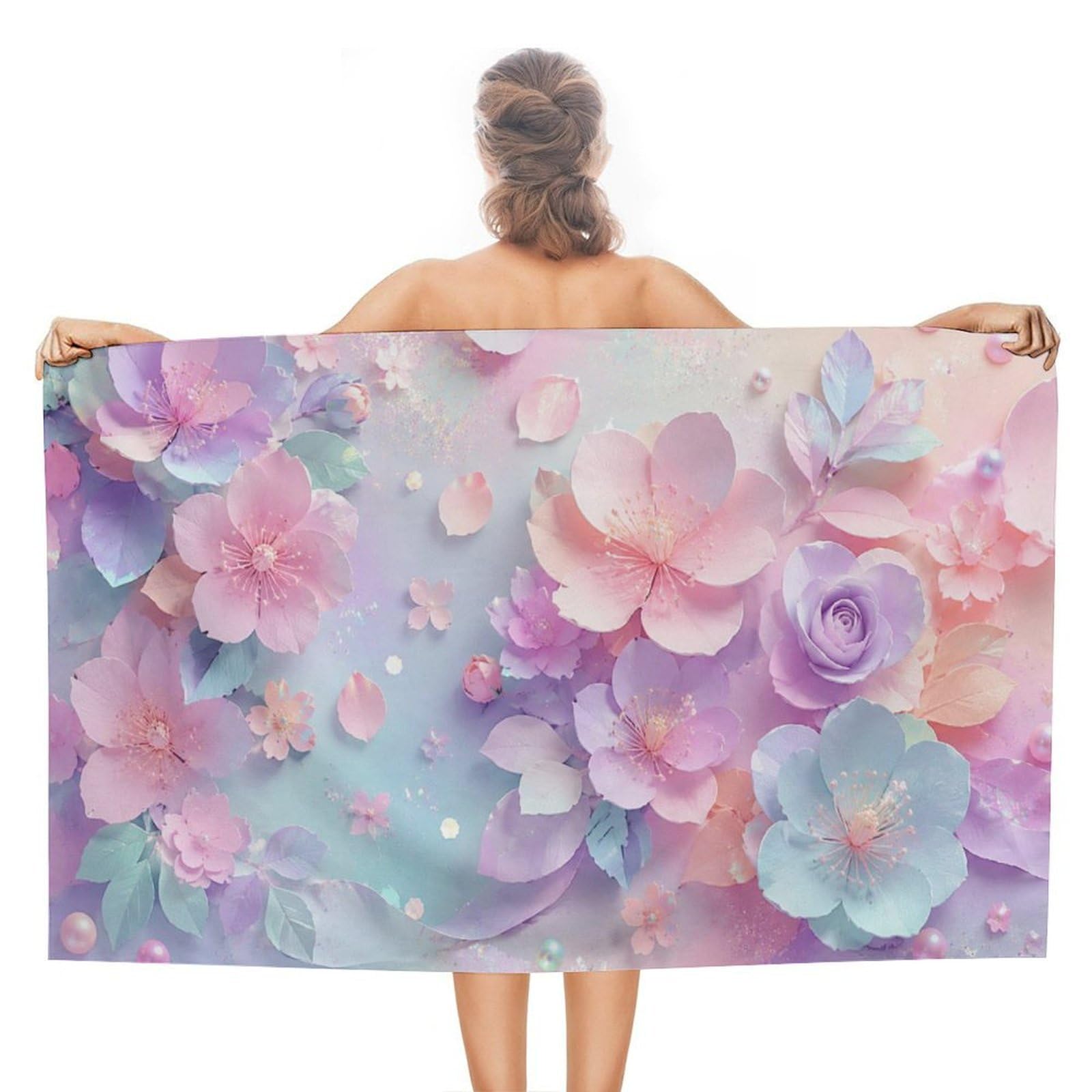 Anceky Pastel Floral Oversized Beach Towel Quick Dry Sand Free Microfiber Travel Towel Lightweight Multi Purpose Beach Blanket Pool Gym Bath Towel 51x31 in