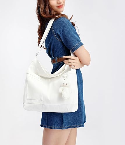 Miniatura 6 de Bolsa de lona para mujer con colgante de oso, bolso cruzado con cremallera superior