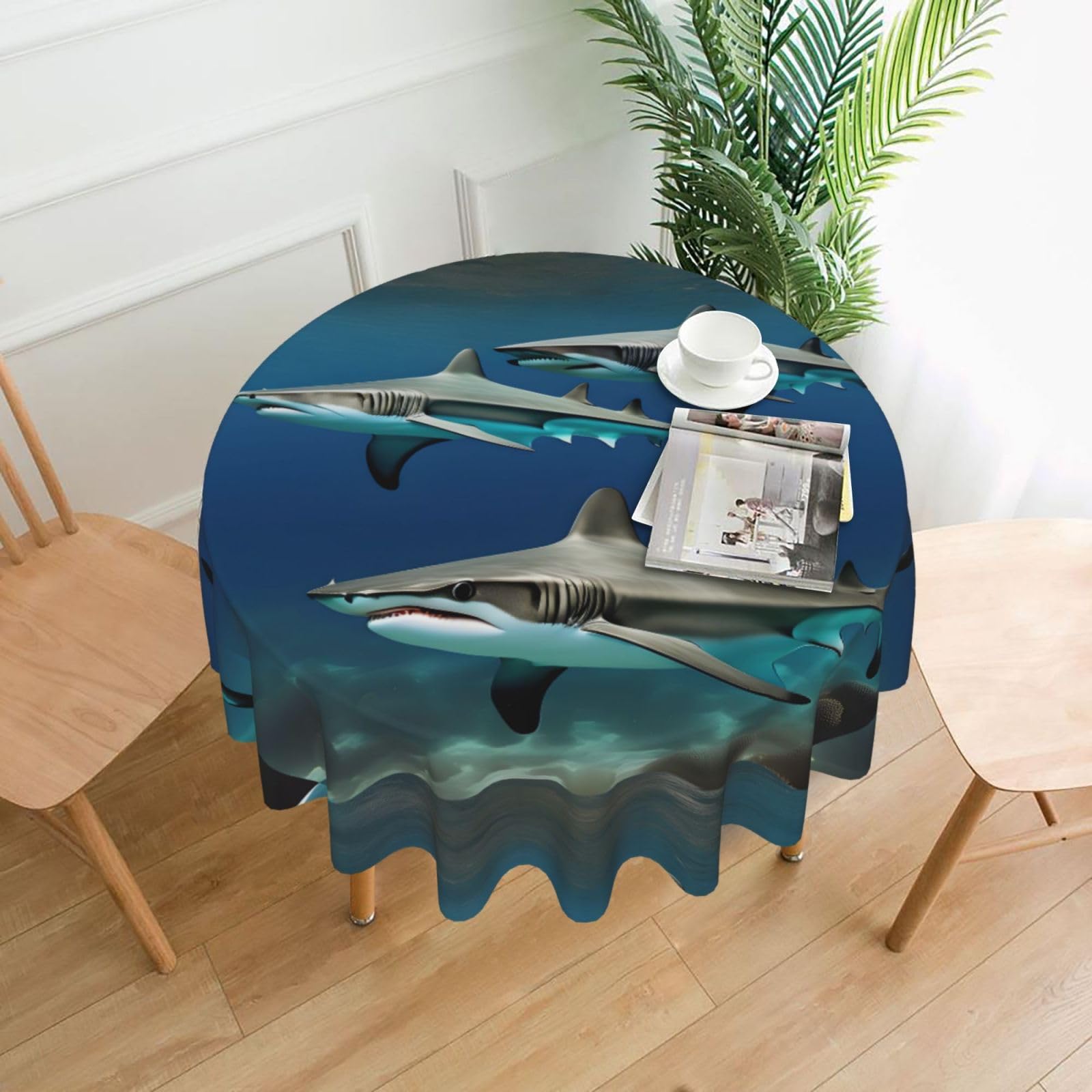 Nbtghga Hammerhead Sharks Print Tablecloth Round Border Table Cloth Cover Decorative For Party Holiday Dinning Tabletop Home
