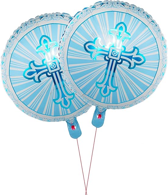 First Holy Communion Foil Balloon - Blue Cross Foil Balloon Christening Decorations for Girls, 1st Holy Communion Baptism Confirmation Decor Decorations (Style B)