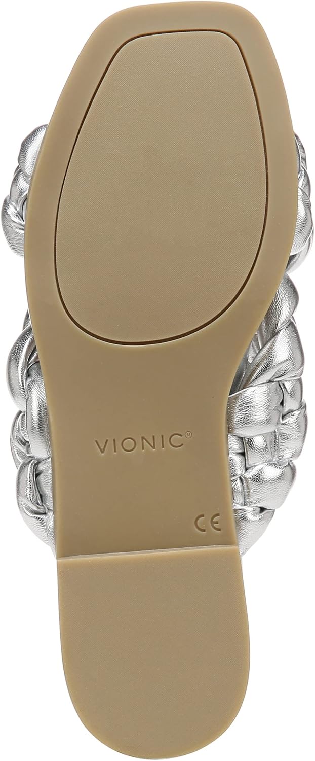 Vionic Women's Poppy Braided Vio-Motion Insole Slide Sandal- Supportive Dressy Flat Sandals That Includes an Orthotic Insole and Cushioned Outsole for Arch Support, Medium and Wide Fit, Sizes 5-11