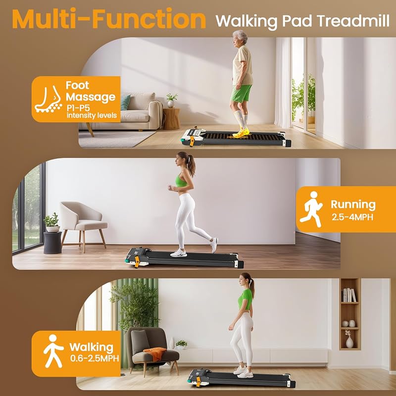 FINEHORSE 2 Side Walking Pad with Incline, 2 in 1 Under Desk Treadmills Walking Pad and Foot Massager for Home/Office, Portable Treadmill with Remote Control LED Display image 4
