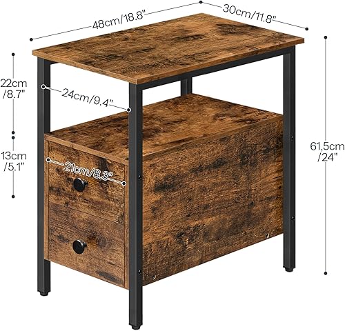 Miniatura 3 de HOOBRO Mesa auxiliar, mesa de silla estrecha con cajón y estante de almacenamiento abierto, mesita de noche para espacios pequeños, construcción