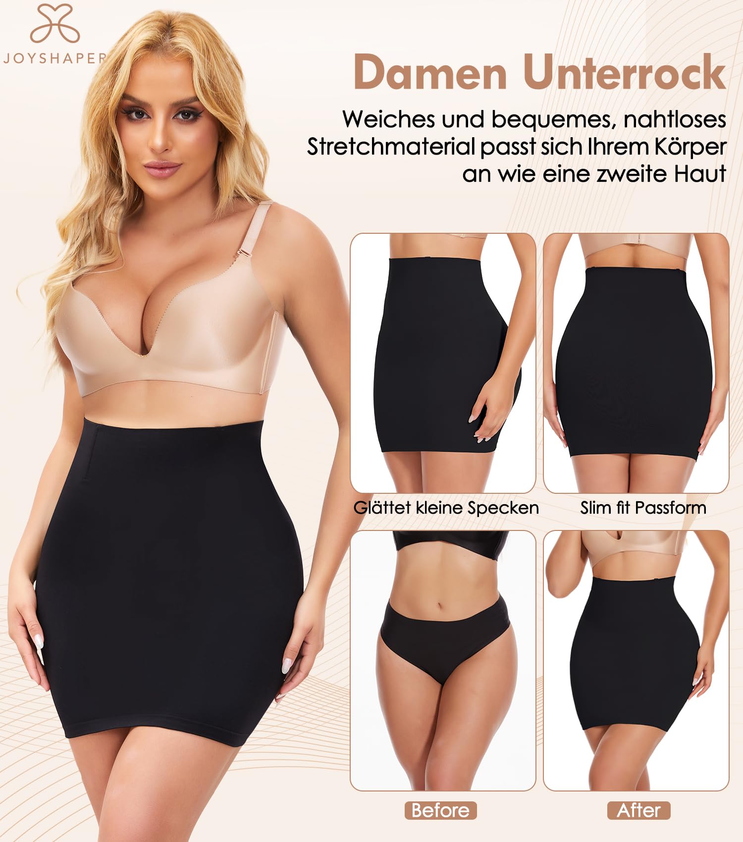 Joyshaper Vestido de mujer con tanga de cintura alta, enagua corta para moldear el abdomen, vestido moldeador sin costuras