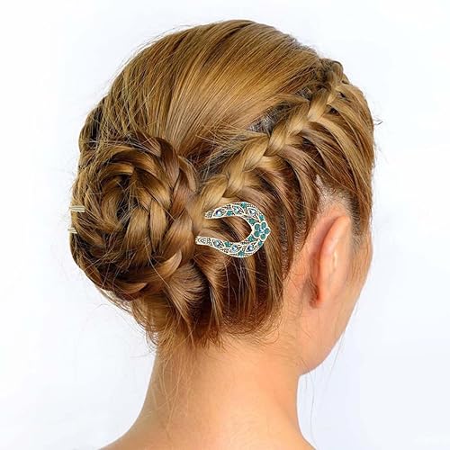 Vista 4 de Lurrose Pin de pelo de doble punta en forma de U de cristal Chignon Horquilla Stick Accesorio de peinado para mujeres niñas (azul)